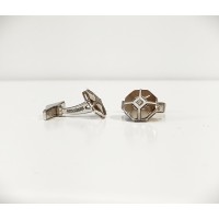 Μανικετόκουμπα Ασημένια Οκτάγωνα Γυαλιστερά - Ματ με ζιργκόν CUF15 